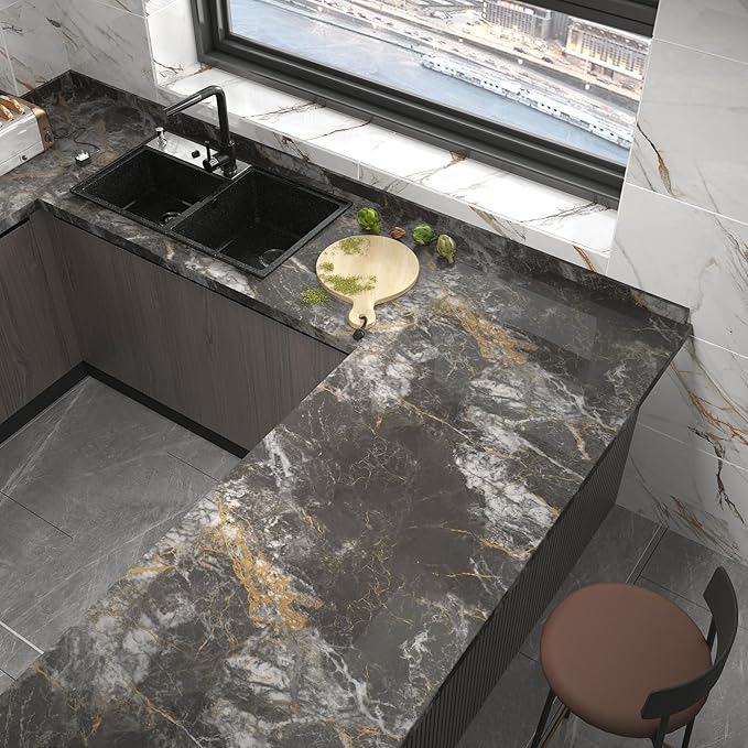 BAYYA 31.5"x80" Glossy Grey Marble Contact Paper