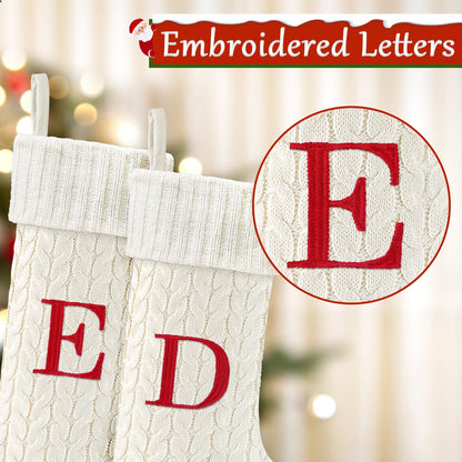 Yoochee 21 Inches Knitted Christmas Stockings with Initials, Large White Custom Monogram Embroidery Christmas Stockings with Letter, Personalized Xmas Decoration for Holiday Family Party-A