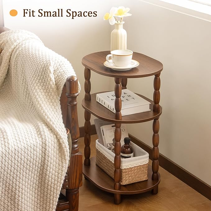MaxSmeo Small Side Table with Charging Station, 3-Tier Small End Table with USB