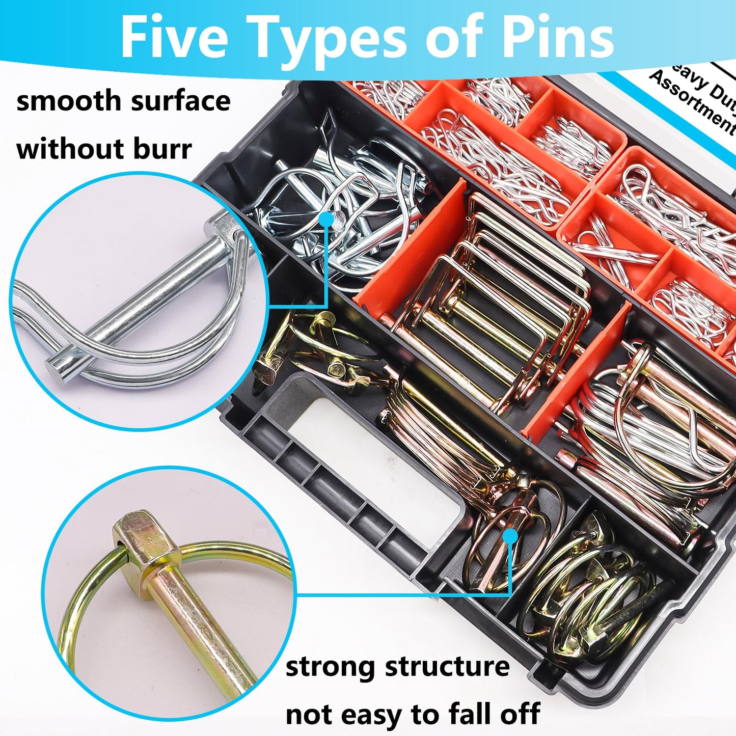 Bemaka 202Pcs Hitch Pins Clip Pins Assortment Kit, Heavy Duty Hitch Pins R Clip, Linch Pins, PTO Pins Trailer Truck Towing Tractor Accessories Three-Point Accessories for Lawn Garden Farm Equipment