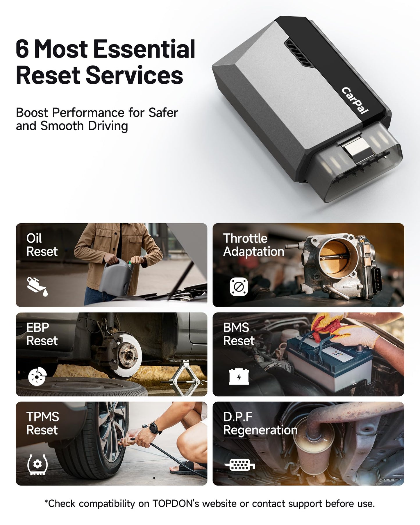 TOPDON Carpal OBD2 Scanner Bluetooth - Scanner for Car, All System Diagnostic Tool for iOS & Android, Vehicle Health Check, 6 Maintenance Services, Smog Check, Repair Guide, Performance Test-Black