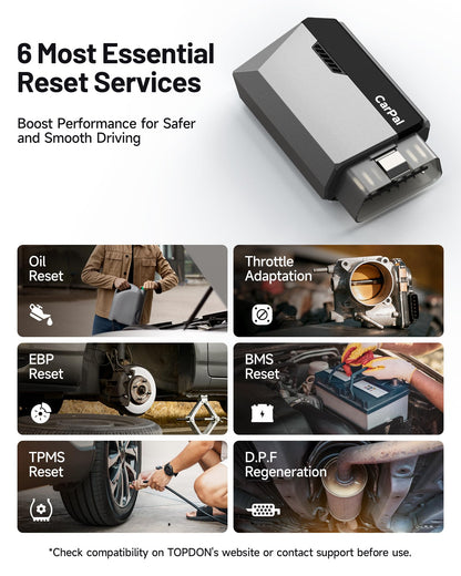 TOPDON Carpal OBD2 Scanner Bluetooth - Scanner for Car, All System Diagnostic Tool for iOS & Android, Vehicle Health Check, 6 Maintenance Services, Smog Check, Repair Guide, Performance Test-Black