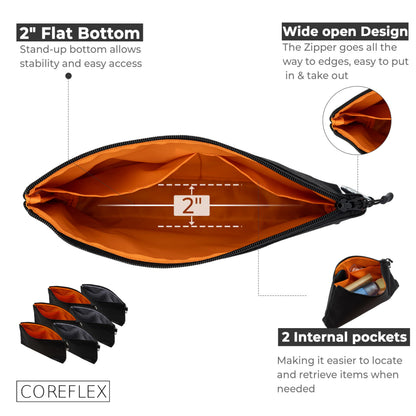 COREFLEX Premium Tool Pouch Zipper Bag, Small Tool Bag, Multipurpose Storage pouch, Heavy duty Flat Bottom Tool bag with YKK Zipper (6 pack Large 12inch Black)