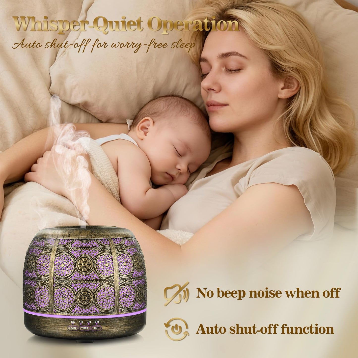 ARVIDSSON Essential Oil Diffuser 500ml, Aromatherapy Diffuser for Home, Ultrasonic Diffusers for Essential Oils, Metal Oil Diffuser with 7 Color LED Lights, Mist Timer and Auto Shut-Off Function