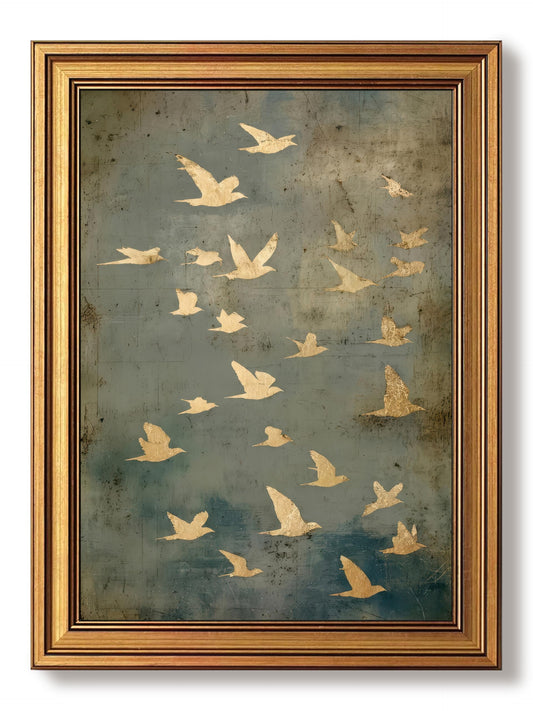 Vintage Gold Framed Wall Art, Flying Bird Pictures Wall Decor, Modern Abstract Landscape Paintings, Nature Canvas Prints, Minimalist Artwork for Bedroom Living Room Bathroom Hallway 12x16 Inch