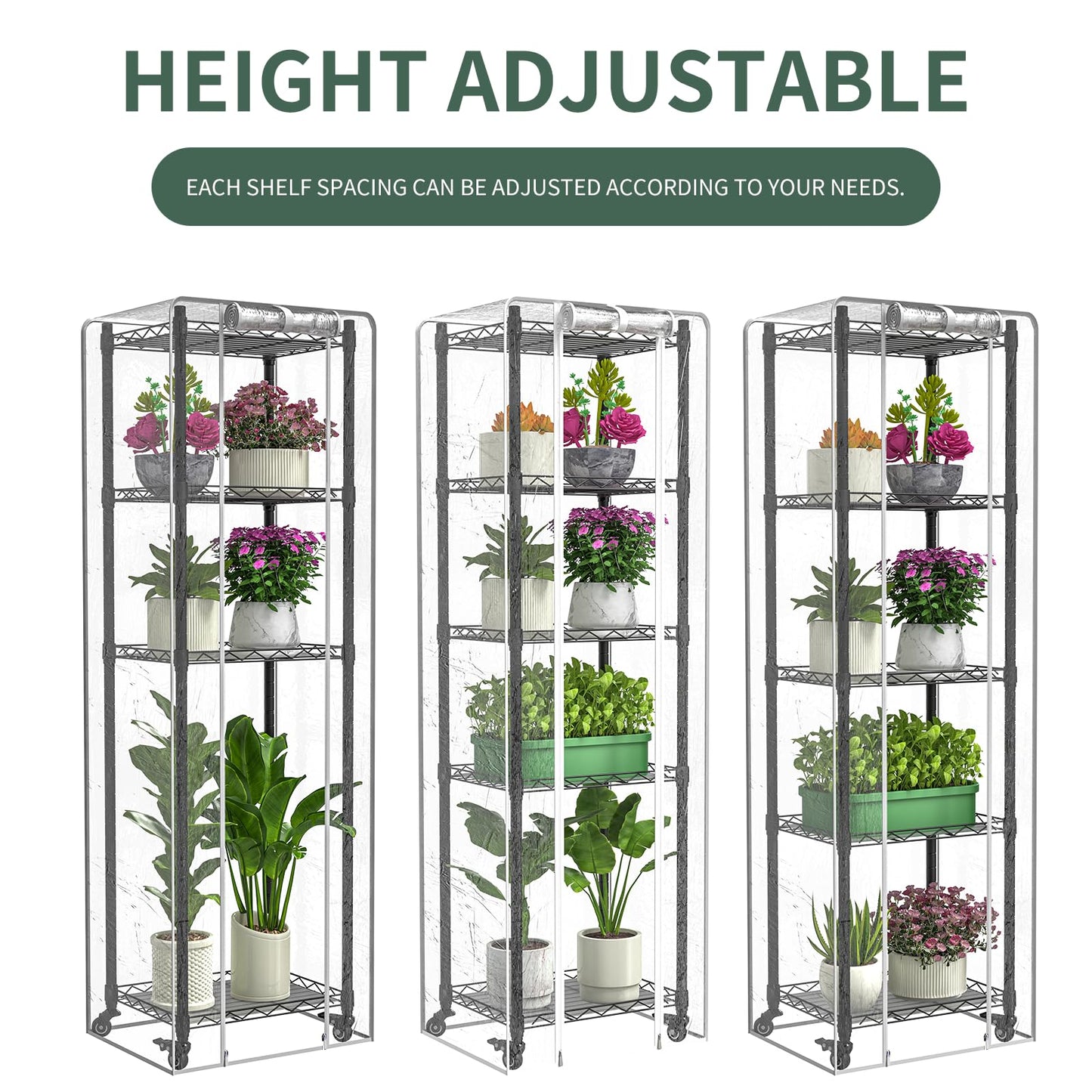 sagrynfp Indoor Greenhouse with Grow Lights,with 40W Full Spectrum Growing Lamps for Seed Starting , 5 Tier 15.7" L×11.8" W×62.3" H Mini Greenhouse，Grow Light Shelf with Tent and Thermometer