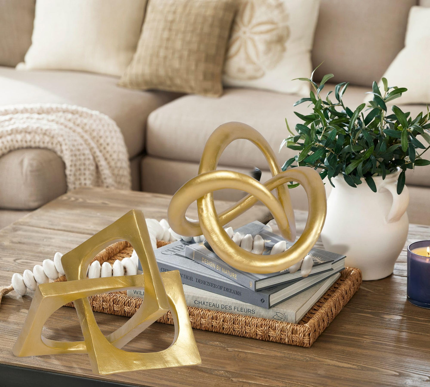 PUHOZN Modern Geometric Round Sculpture Gold Knot Statue Decor Tabletop Sculpture and Figurines Round Decorative Ornaments Knick Knacks Home Decor for Shelves Coffee Table Bookshelf Decoration Gifts