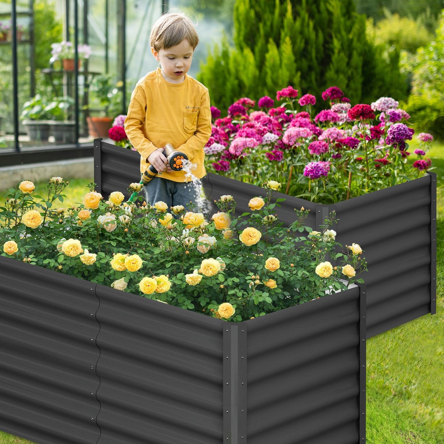 GarveeHome 6 * 3 * 2FT Raised Garden Bed Kit, Galvanized Raised Garden Beds Outdoor for Gardening, Above Planter Boxes, Large Garden Bed for Vegetables, Fruits, Dark Grey, 2 Pcs