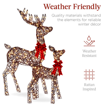 Best Choice Products 3-Piece Large Lighted Christmas Deer Family Set 5Ft Outdoor Yard Decoration with 360 LED Lights, Stakes, Zip Ties - Rattan