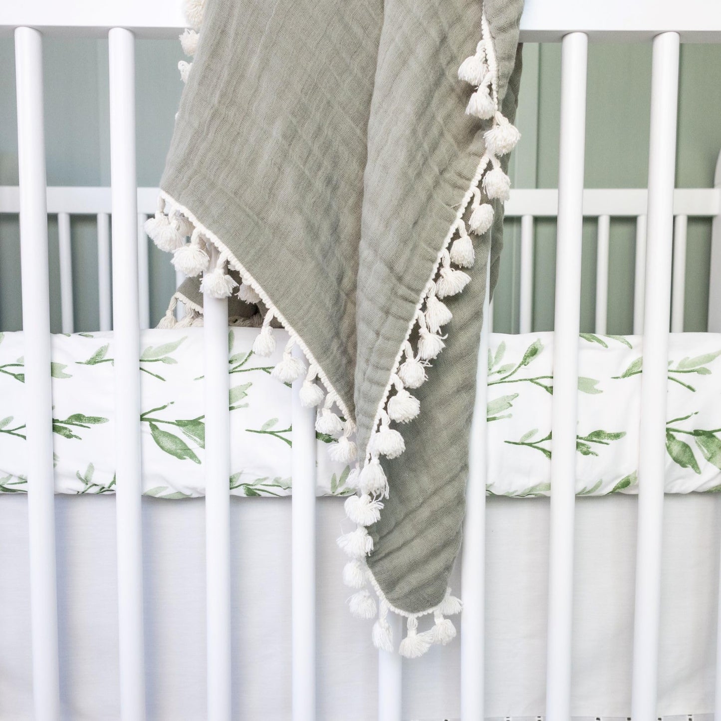Crane Baby 100% Cotton Sateen Crib Sheet, Fitted for Cribs and Toddler Beds, Baby Crib Sheets, Baby Bedding for Boys and Girls, Green Leaf
