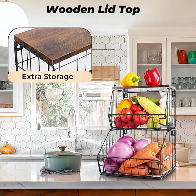 2 Tier Stackable Wall Mounted Hanging Basket, Fruit Basket