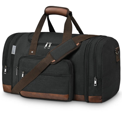 Wohlbege Duffle Bag for Travel,Overnight Weekend Gym Carry On Luggage Bag, 50L Canvas Travel Duffel Bag for Men Women, Expandable Spacious Travel Duffel Bag, Black