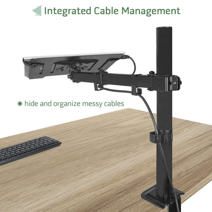 Laptop Desk Mount, Single Laptop Stand Arm with Vented Tray for 17 inch Notebook or 14”-32” Monitor, Holds up to 17.6 lbs, Fully Adjustable, Clamp/Grommet Mounting, VESA 75/100mm