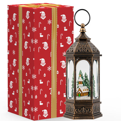 Christmas Snow Globe Lantern Lighted Holiday Village Church with Music& Timer, USB Lined/Battery Operated Lighted Lantern for Christmas Festival Decoration Gifts