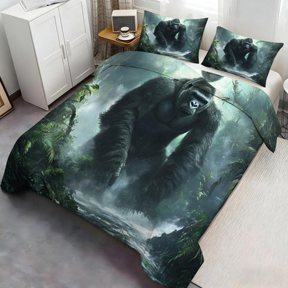 Twin Size Duvet Cover Gorilla Print Duvet Cover Rainforest Comforter Cover Jungle Bedding Kids Room Bedding Decor (Reversible Printing)