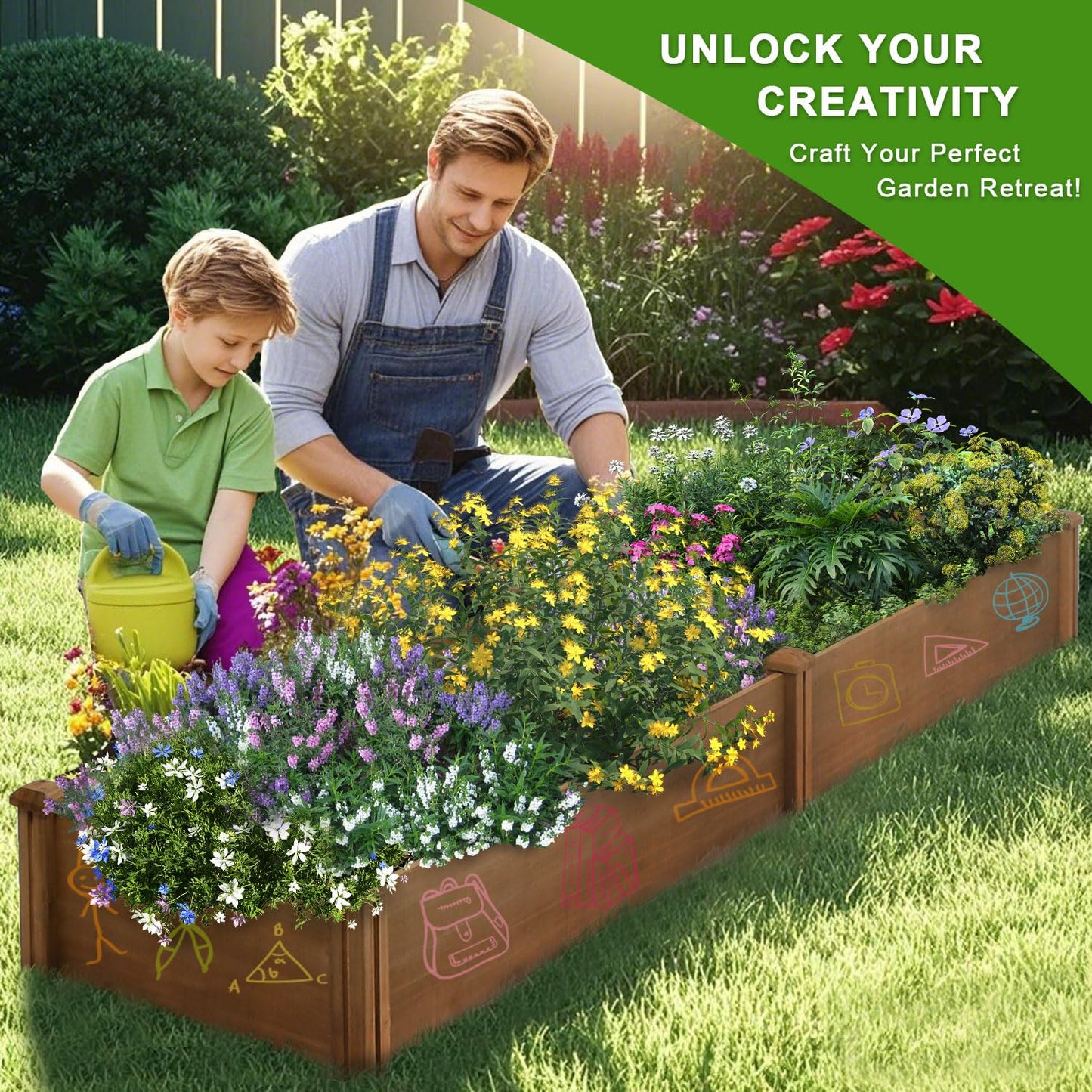 PetsCosset 8x2Ft Raised Garden Bed – Planter Box for Outdoor Plants, Fir Wood Garden Beds for Vegetable, Herb, and Flower Cultivation – Easy Assemble