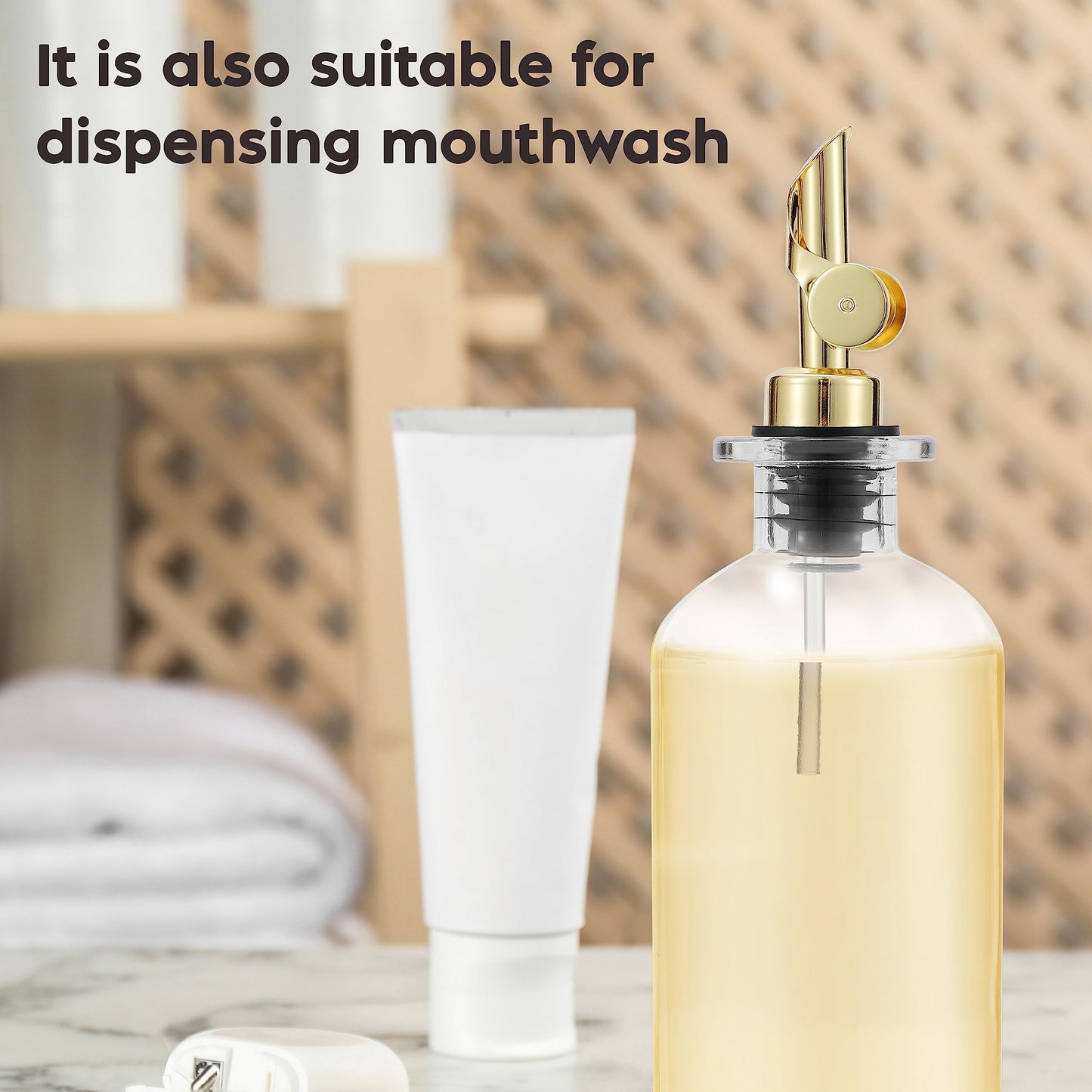 Spaceneat Olive Oil Dispenser Bottle - Includes 55 Kitchen Essential Labels - Cooking Oil Bottles for Kitchen, Coffee Syrup Dispenser - Pourer Spout with 11.8 fl oz Glass Container Cruet - 2pcs, Gold