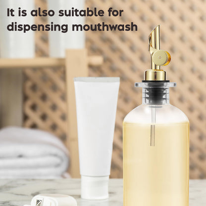 Spaceneat Olive Oil Dispenser Bottle - Includes 55 Kitchen Essential Labels - Cooking Oil Bottles for Kitchen, Coffee Syrup Dispenser - Pourer Spout with 11.8 fl oz Glass Container Cruet - 2pcs, Gold