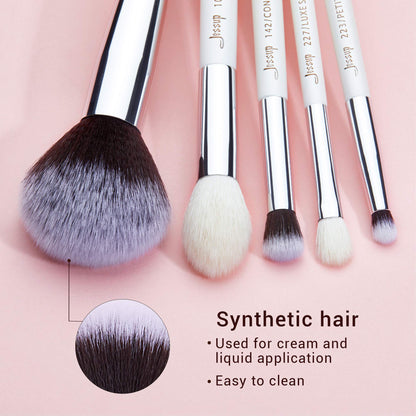 Jessup Brand 25pcs Professional Makeup Brush Set Beauty Cosmetic Foundation Powder Blusher Eyeshadow Blending Highlight Concealer Natural-Synthetic Hair Brushes Set (Pearl White/Silver)