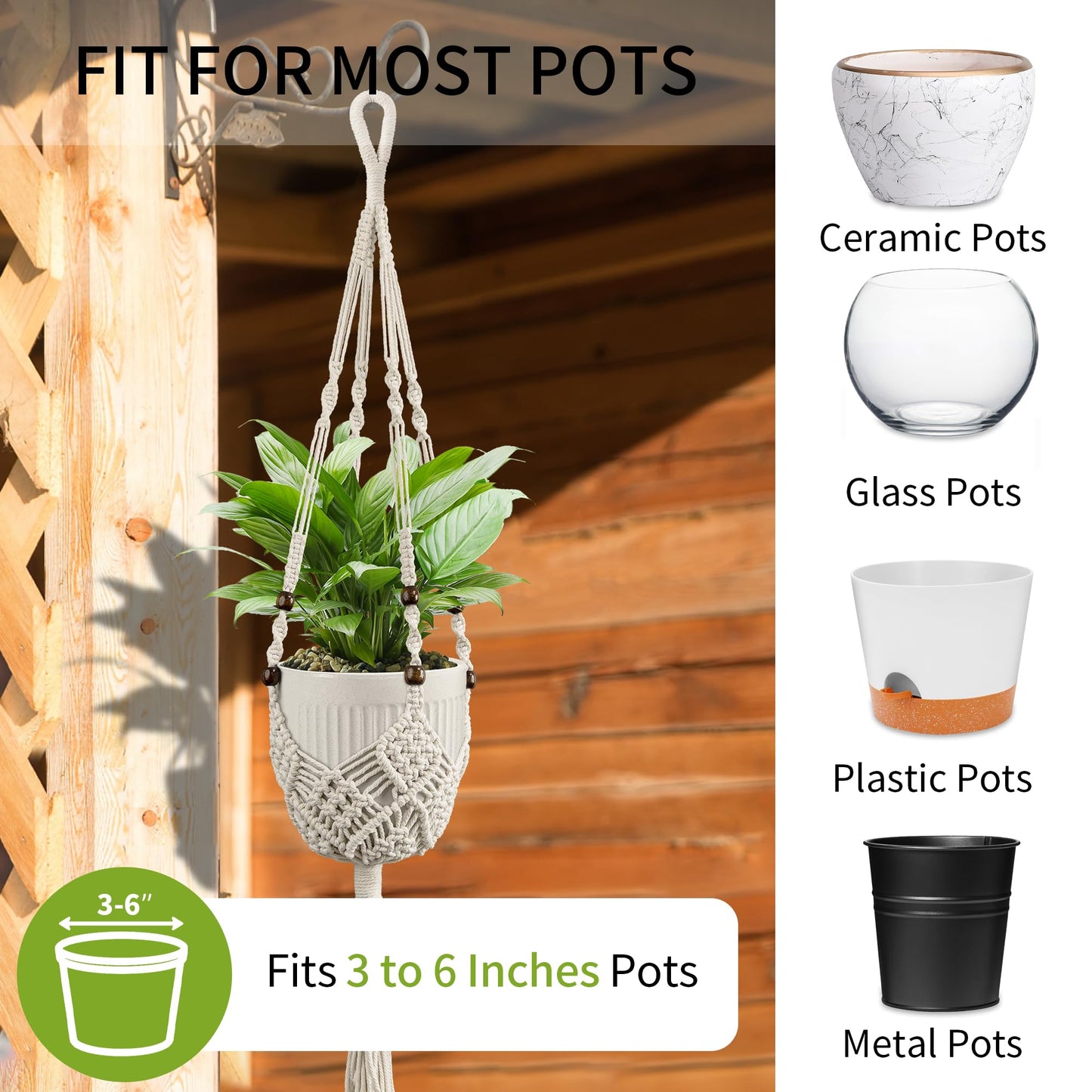 IDEEEPAN Macrame Plant Hanger - Fits 3 to 6 inches Pots for Indoor Outdoor, 35 Inch, Set of 2, Ivory (POTS NOT Included)