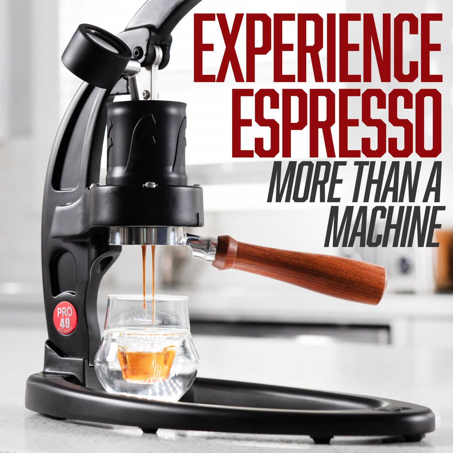 Flair UPDATED 49 PRO (Black) - All manual 49mm lever espresso maker with handled portafilter, pressure gauge and no plastics in brew path