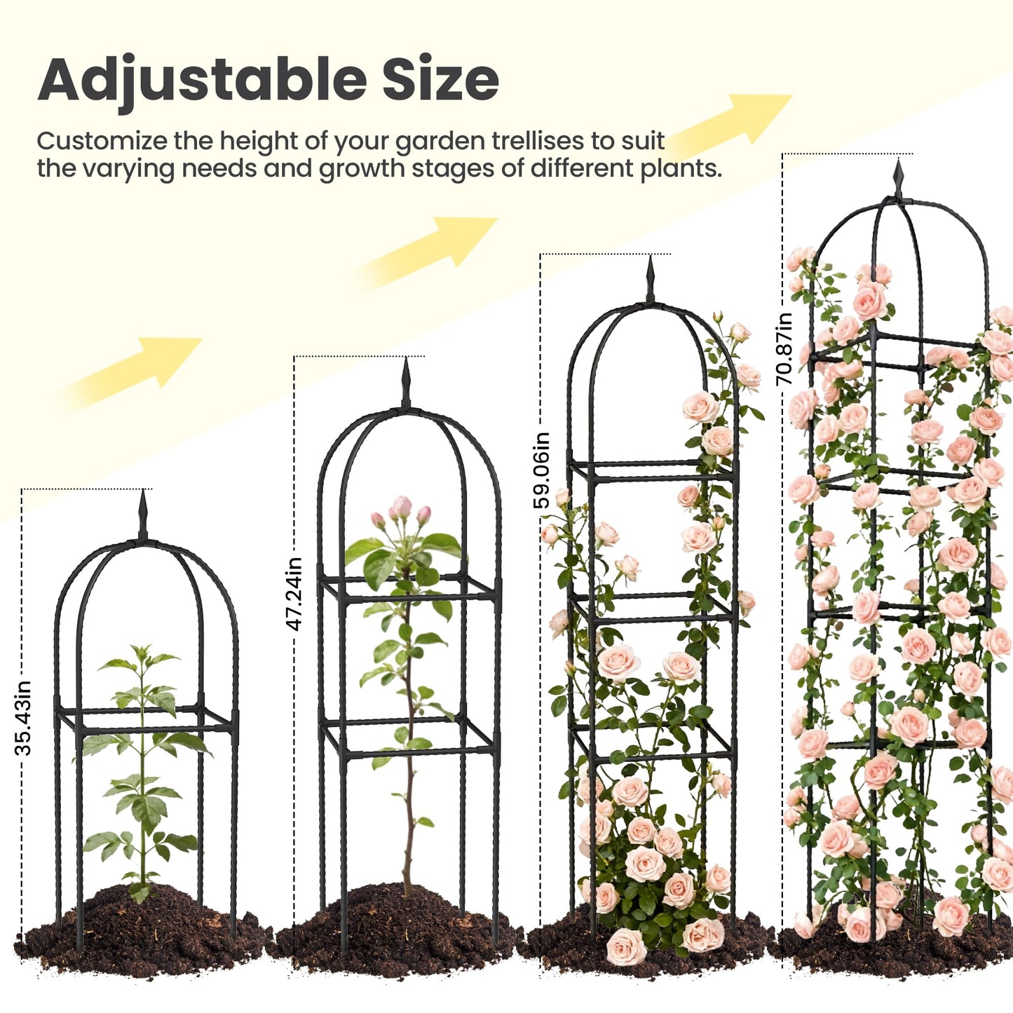 2 Pack 70.87" Garden Obelisk Trellis for Climbing Plants – Rustproof Metal Plant Tower, Pyramid Design for Roses, Clematis, Jasmine, and Vegetable Vines, Indoor & Outdoor Use, Black