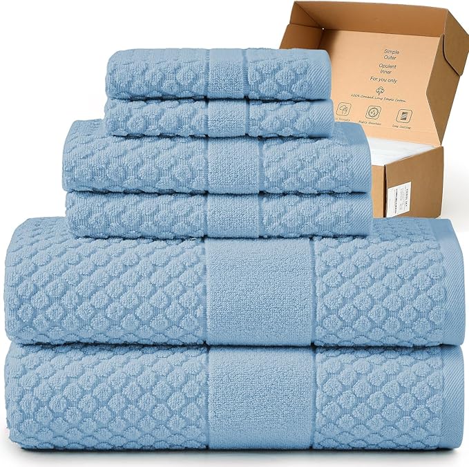 Simple&Opulence 6 Piece Luxury Towel Set, 100% Cotton Bathroom Towels