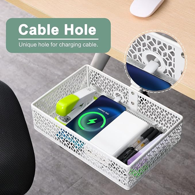 ROSYLIN Heavy Duty Clamp On Under Desk Drawer Organizer Storage Tray Basket