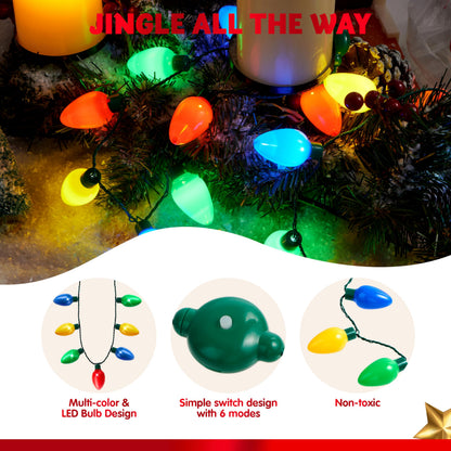 JOYIN 1 Pack Christmas Necklace LED Light Up Necklace 9 Bulbs 6 Modes LED Holiday Costume Accessories for Christmas Xmas Party Favor Party Supply