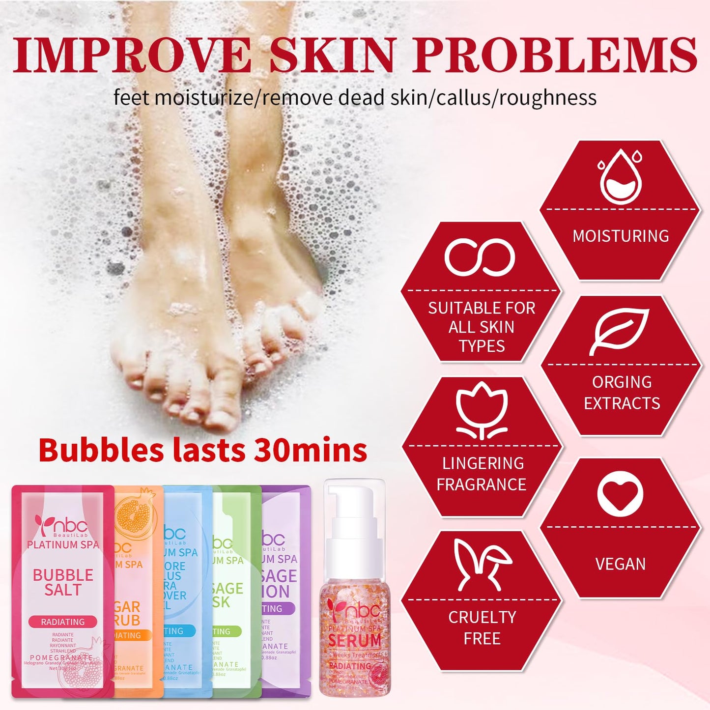 Pedicure Kit Foot Soak Set: Bubble Salt, Sugar Scrub, Massage Mask, Massage Lotion in a Box, 4 Step Foot Spa Kit for Dry Feet,Tired Feet（3 Set Tropical Fruit)