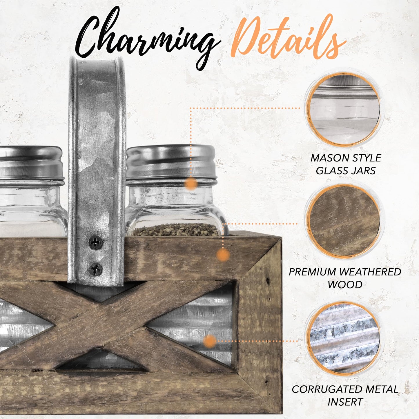 Autumn Alley Barn Door Rustic Salt and Pepper Shakers Set in Wood and Galvanized Caddy, Farmhouse Salt and Pepper Shakers For Rustic Kitchen Decor, Rustic Kitchen Accessories for your Country Kitchen