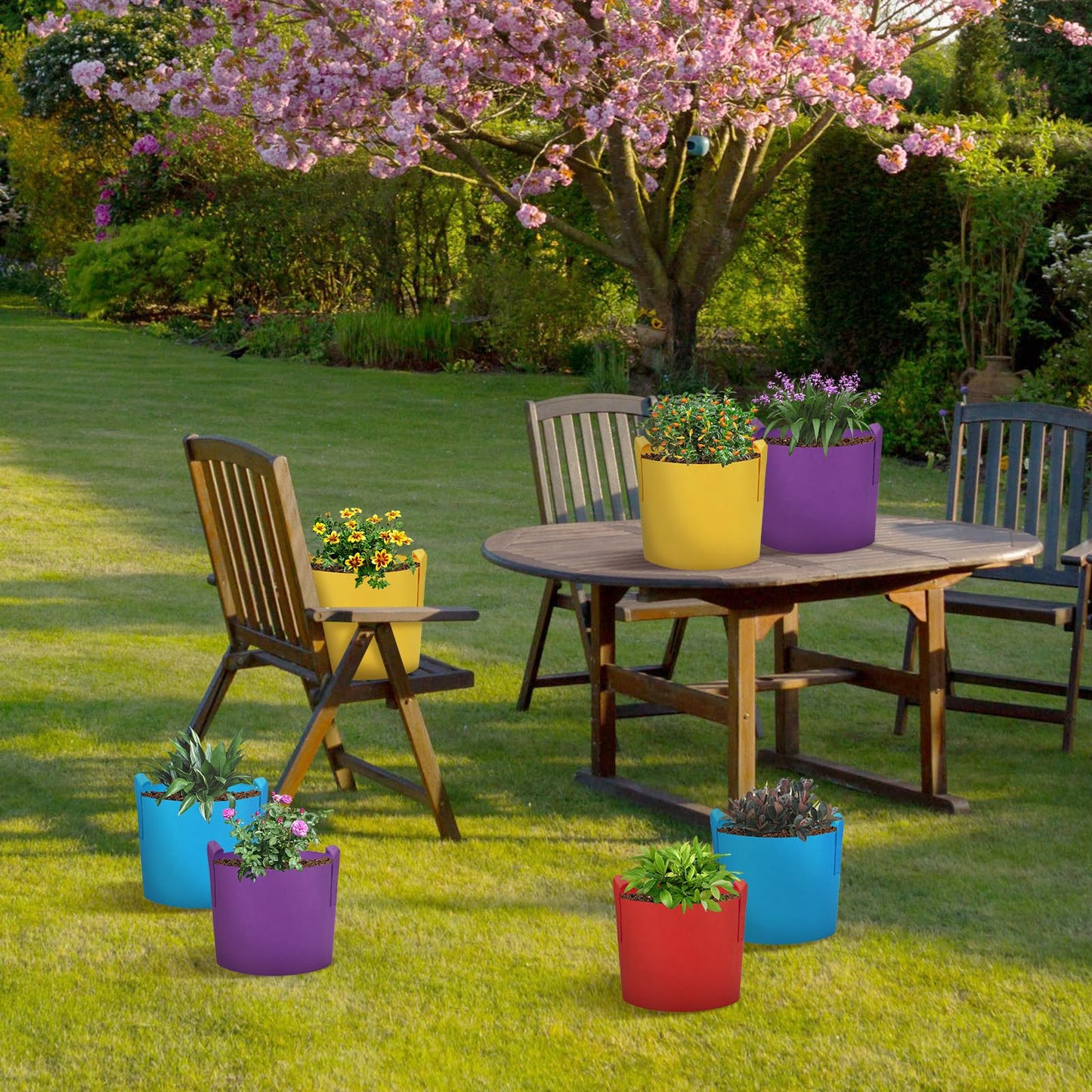 LITLANDSTAR 7-Pack 15 Gallon Colorful Grow Bags, Thickened Nonwoven Plant Fabric Pots with Handles, Heavy Duty Garden Planting Bag for Vegetable, Herbs & Flowers, Come with 4 Colors