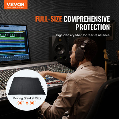 VEVOR Sound Dampening Blanket, 96" x 80", Extra Large Studio Grommeted Blanket with Grommets, Light Blocker for Door Acoustic Noise Blocking Blanket Studio Sound Absorption Sheet, Black