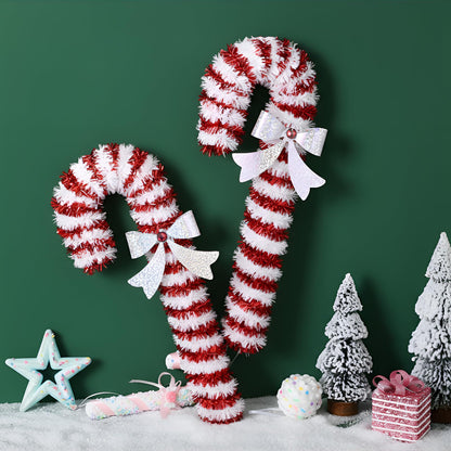 Suncalla 2 Pcs 15 Inch Christmas Candy Canes Decorations Large Christmas Tinsel Garlands Hanging Ornament Shiny Red and White Candy Decoration for Xmas Tree Door Garden Holiday New Year Party Decor