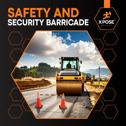 Xpose Safety Reflective Retractable Barrier for Traffic Cones – 6 Pack, Yellow/Black, Expandable 72″–120″ for Construction, Parking & Crowd Control