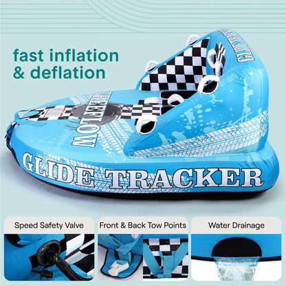 SereneLife 3-Person Inflatable Towable Booster Tube - Heavy-Duty Water Tube Boating Float Tow Raft, Watersports Inflatable Pull Boats/Tubes/Towables w/Foam Seats, PVC Bladder, Handles