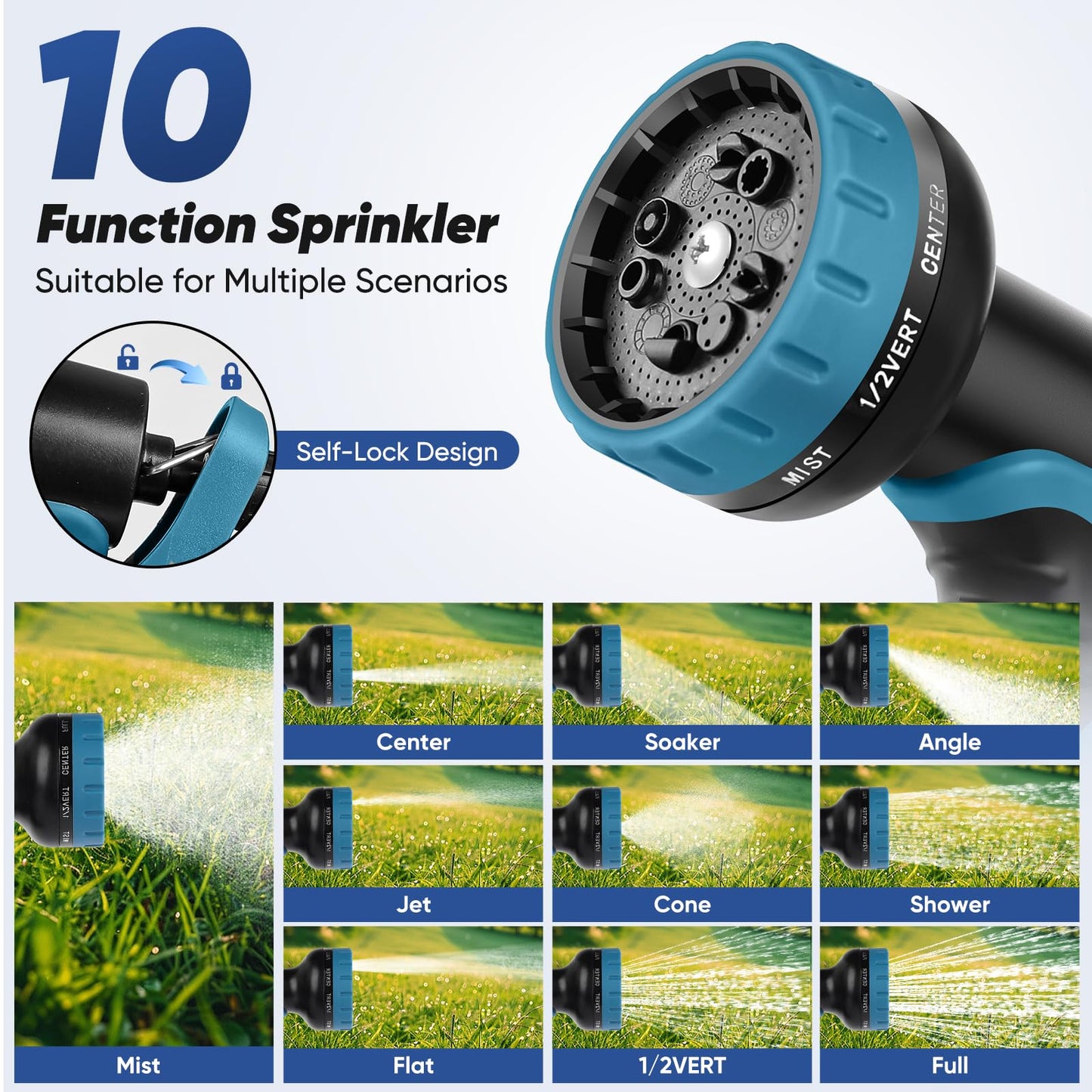 Tuzoc Retractable Garden Hose, Heavy Duty Wall-Mounted Hose Reel with 180° Swivel Bracket, Automatic Slow Return System with 10 Function Nozzle, Any Length Lock for outside Watering,Cleaning（50ft）