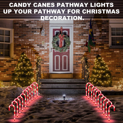 Christmas Candy Cane Lights Outdoor Pathway -10 Pack Lighted Candy Cane Pathway Markers Lights Walkway, 10 inch Candycane Christmas Sidewalk Outdoor for Yard Lawn Decorations