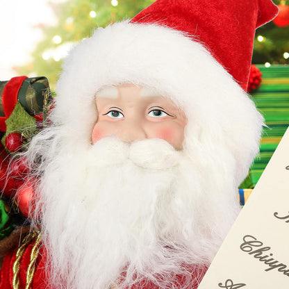 AGM 18" Santa Claus, Christmas Figurine Figure Decor with Good and Bad List and Bear and Gifts Bag for Holiday Party Home Decoration
