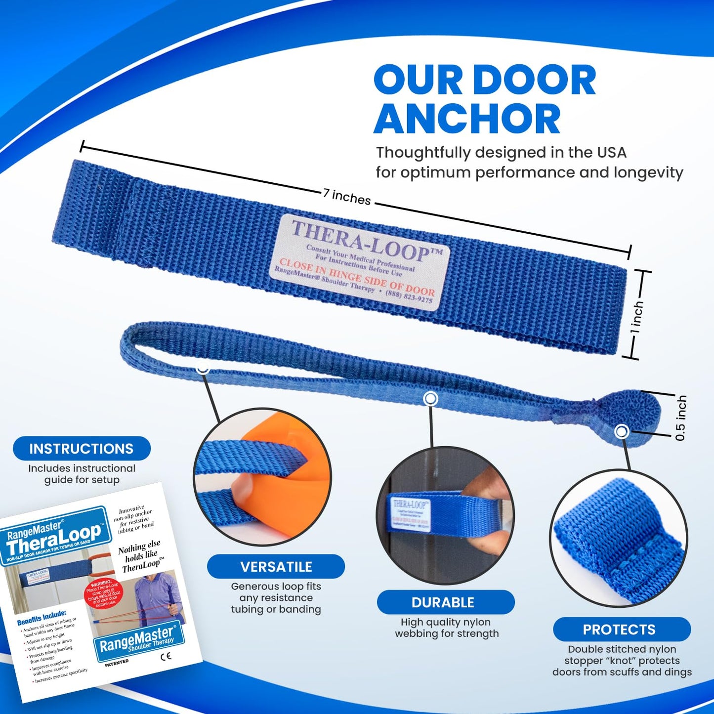 RangeMaster TheraLoop Door Anchors │ Non-Slip │ Complements Exercise Bands or Tubes │ Great for Exercising or Strengthening Activities│2 Pack, Blue