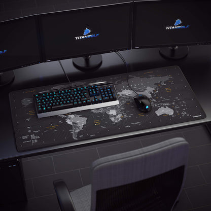 TITANWOLF World Map XXL Speed Gaming Mouse Pad Mouse Mat - 900 x 400 x 3mm - XXL mousepad - Table mat large size - improved precision and speed - Design Planisphere