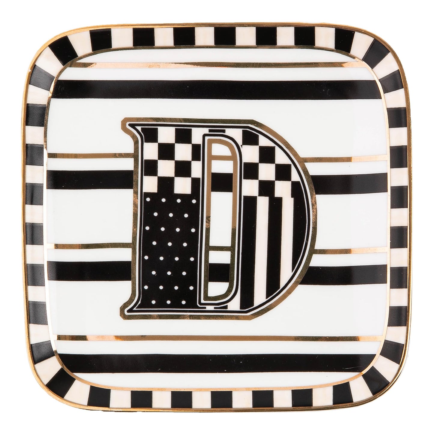 MACKENZIE-CHILDS Ceramic Monogram Dish, Decorative Letter Plate, 5.75 Inches, D