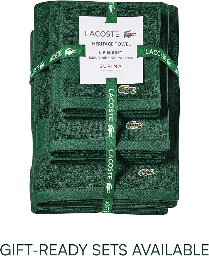 Lacoste Heritage 100% Supima Cotton Wash Cloth, Croc Green, Premium Super Soft