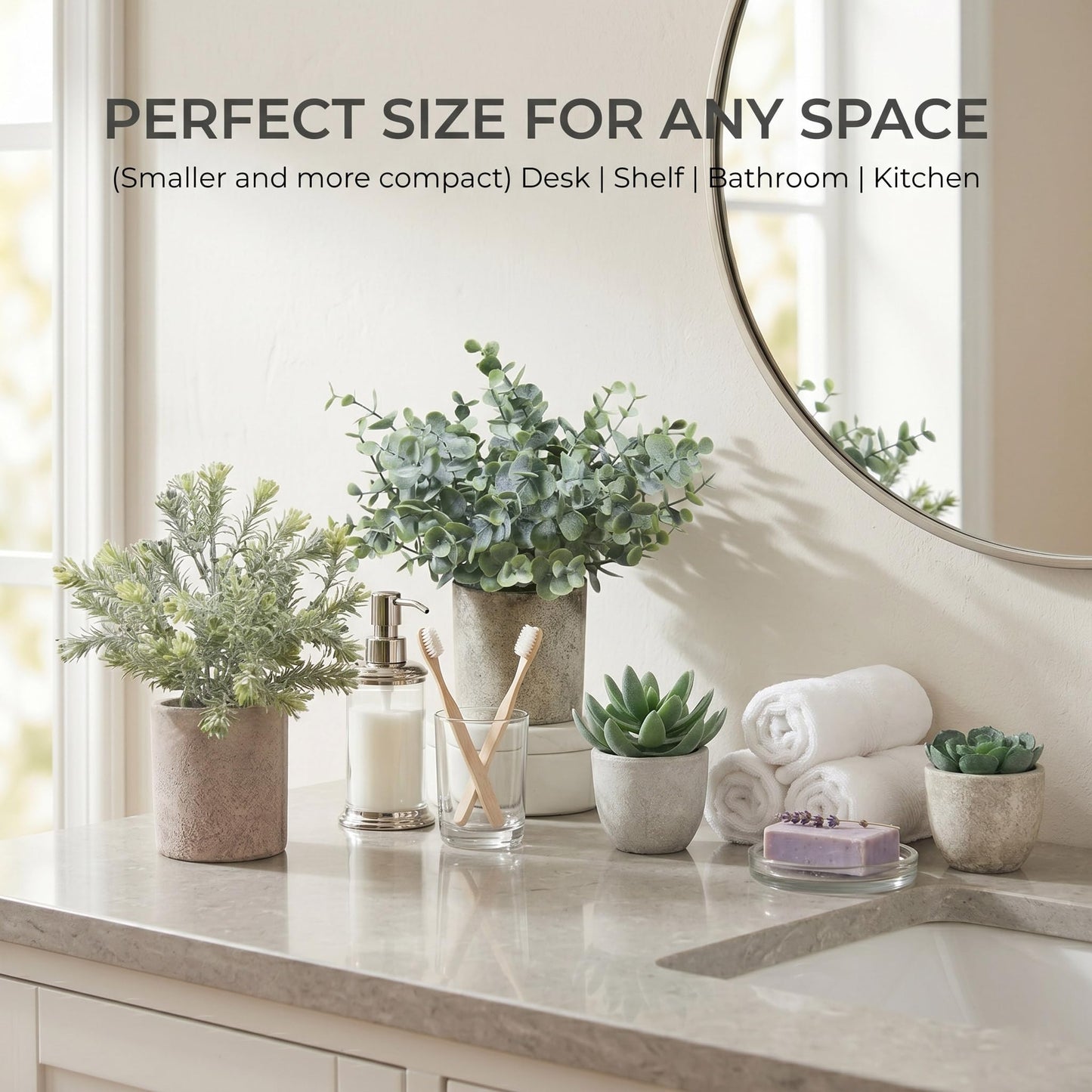 4 Pack Small Fake Plants in Pots, Artificial Eucalyptus Plants & Succulents, Mini Faux Plants for Desk Shelf Office Decor, Realistic Fake Potted Plants Indoor Home Decor