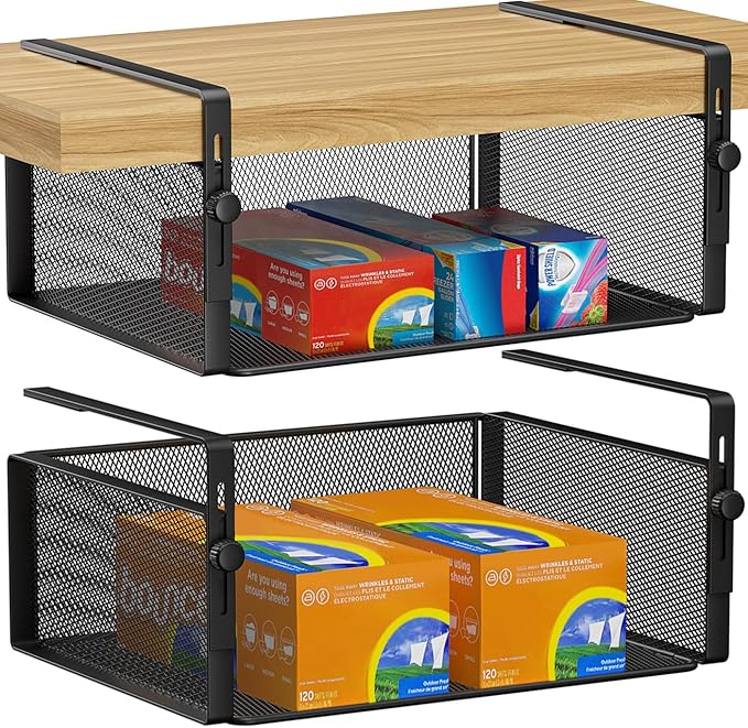 2Pack Under Shelf Basket Organizer, Adjustable Hanging Holder