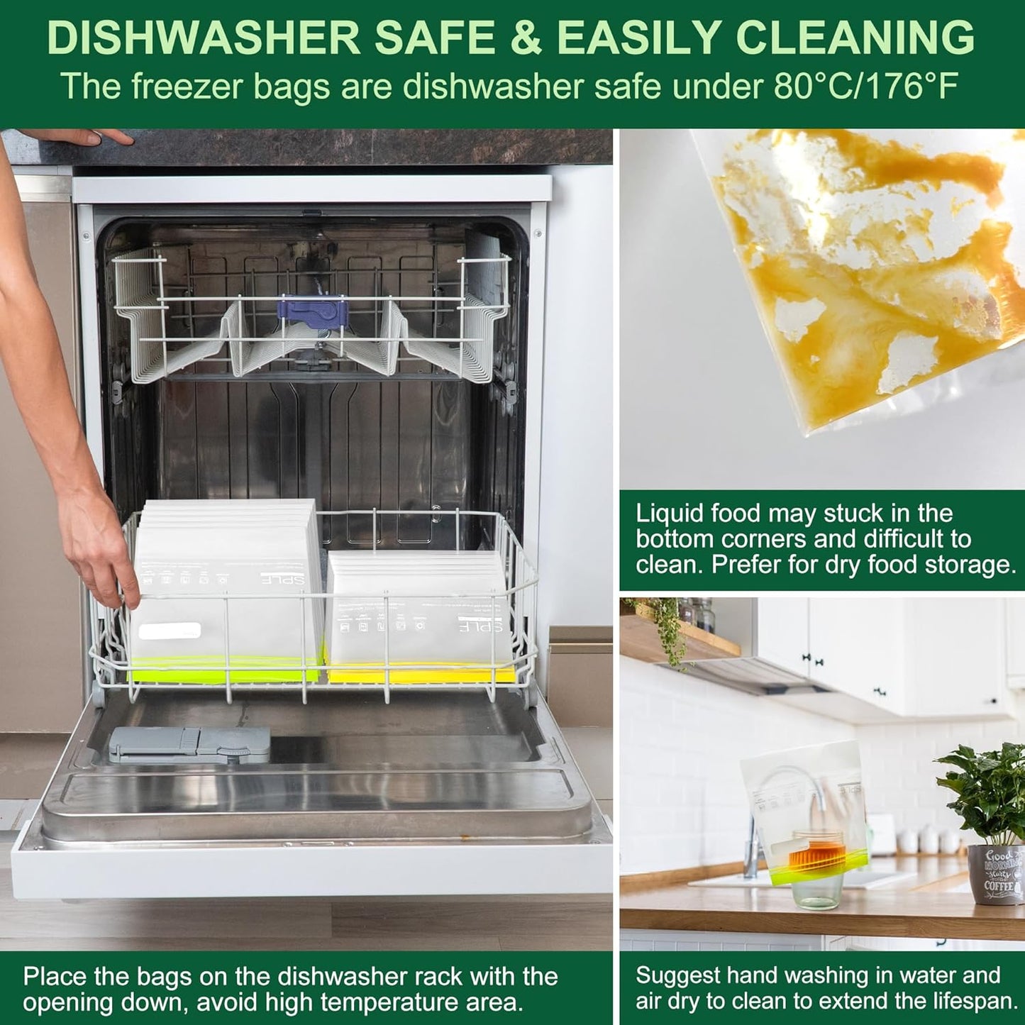 SPLF 20 Pack Reusable Sandwich Bags Dishwasher Microwave Safe, BPA Free Extra Thick Leakproof Reusable Food Storage Bags Silicone and Plastic Free Quart Size Freezer Bags Containers