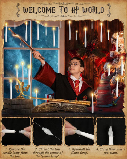 TLPUHU Floating Candles with Wand - 18 Pcs Christmas Decorations Magic Flameless Candles Flickering Warm Light Battery Operated LED Hanging Candles for Christmas Window Bedroom Birthday Party Decor