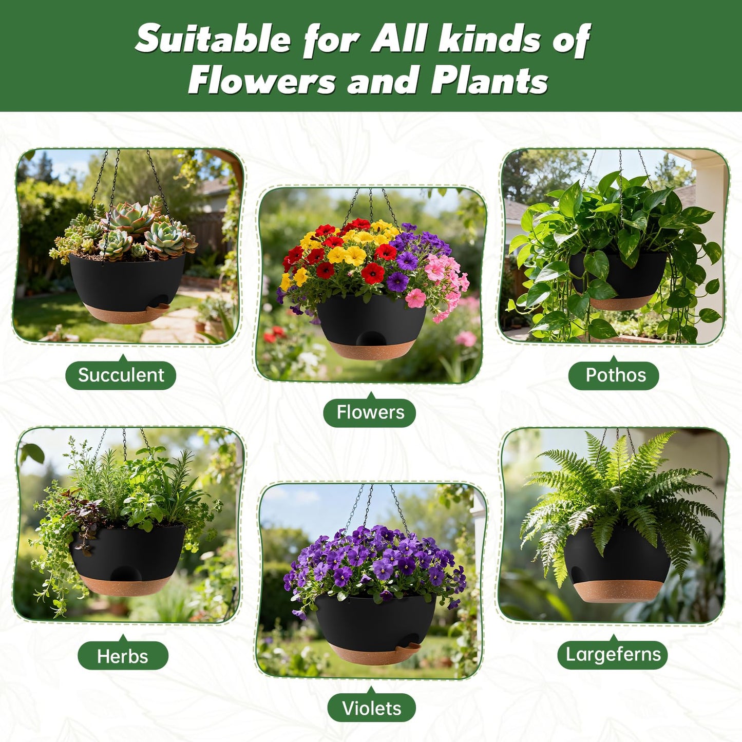WUCEIAUU 13-inch Oversized Hanging Planter Set of Two,Planters for Indoor and Outdoor Plants.Place Plant pots Across Diverse Settings Including windowsills,Living Room,and Gardens.Black-Brown