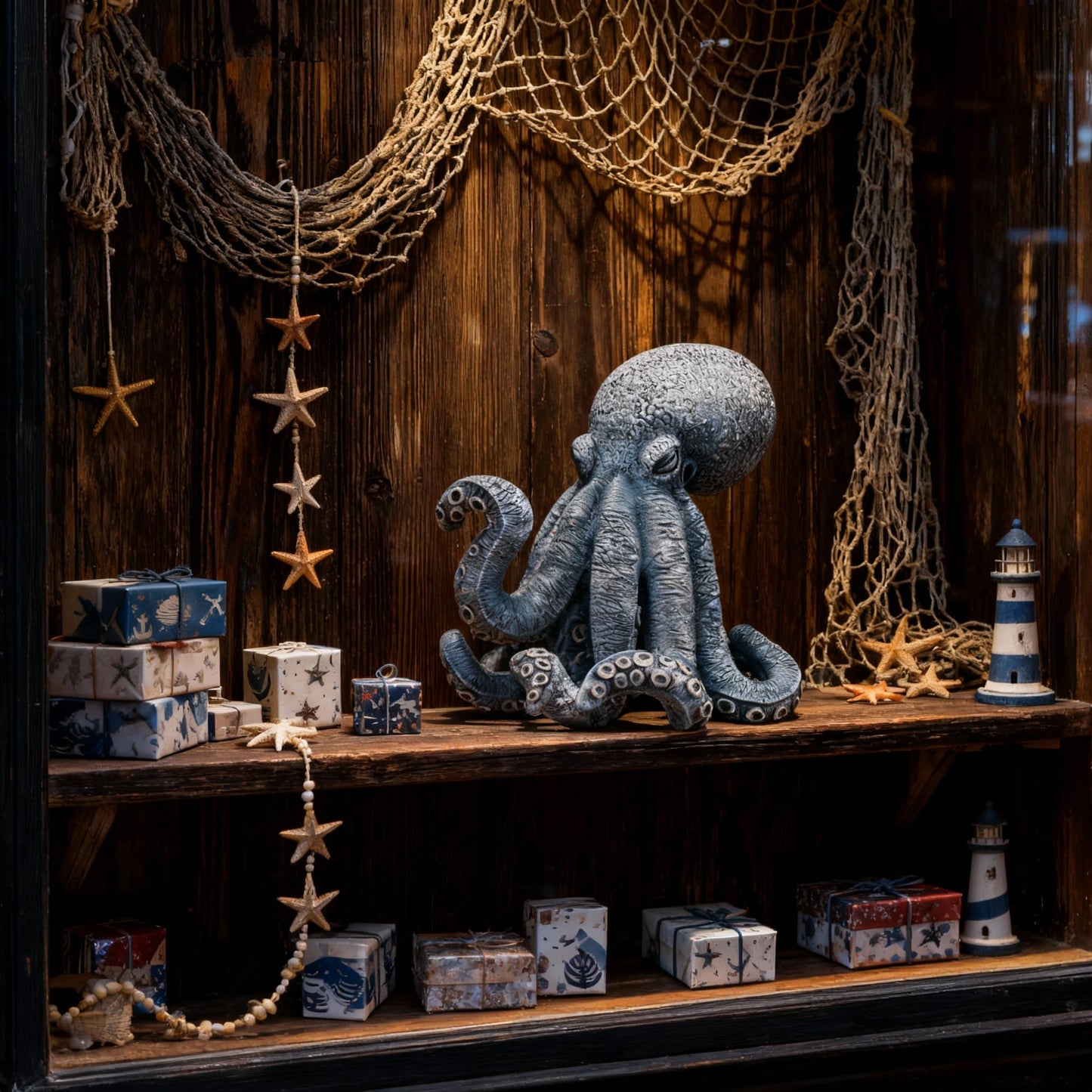 DOVDOV Blue Octopus Decorative Sculpture, Modern Art Octopus Sculpture, Coastal-Themed Home Decor, Suitable for Office Bookshelves, Living Room Coffee Tables, and Entryway Displays.