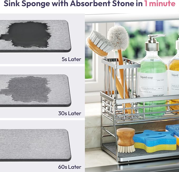 SWTYMIKI Kitchen Sink Caddy Organizer, 2 Tier Sponge Holder